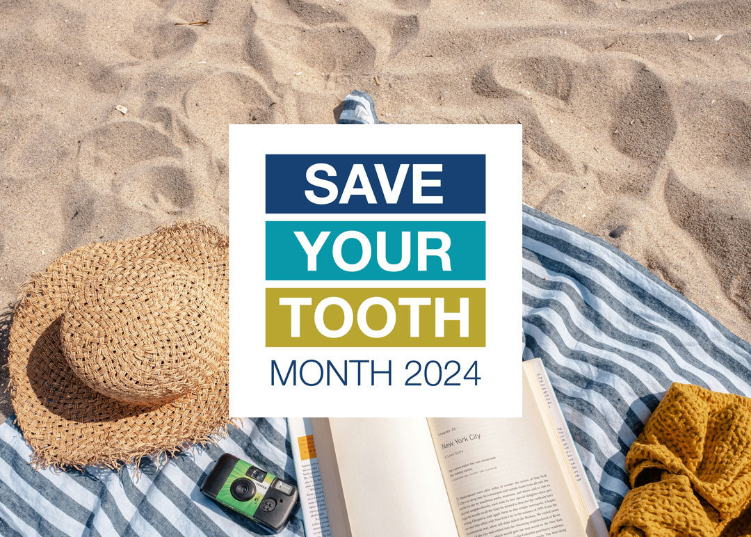 beach scene with save your tooth graphic
